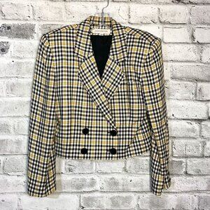 Vintage 80s 90s Jones New York Double Breasted Plaid Cropped Blazer